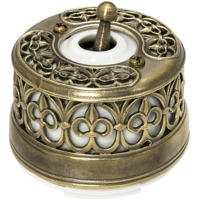 Выключатель тумблерный 2-х позиционный фарфоровый "Salvador" цвет Белый с декоративной накладкой "латунь", OP41KVWT